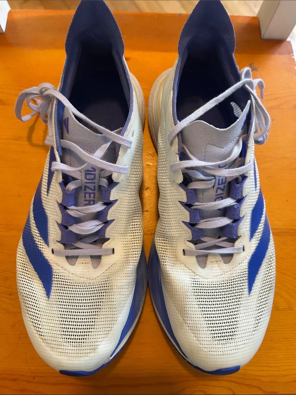 adidas White and Blue Adizero Performance Running Shoes